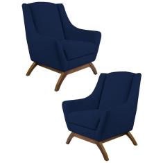 Kit 2 Poltronas Decorativas Base Manu Madeira Juliet B-304 Veludo Azul Marinho - Domi