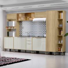 Cozinha Modulada Glória 6 Peças com Paneleiro e Torre 2 Fornos Castanho/Off White
