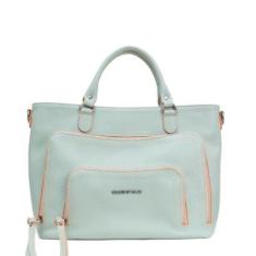 BOLSA FEMININA EM COURO ALÇA DE MÃO VERDE TIFFANY COM LARANJA "OLIVIA AMARANTOS"-Feminino