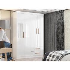 Guarda Roupa Solteiro com espelho 4 portas e 2 gavetas Hercules – Branco