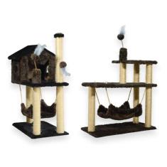 Casa Para Gatos Dois Andares Rede E Brinquedos  Plataforma 3 Andares P