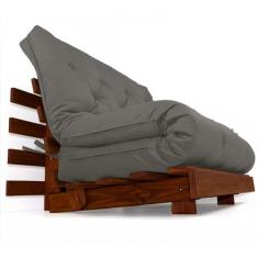 Sofá Cama Casal Futon Tokio Cinza Madeira Maciça Cor Imbuia - R9 Desig