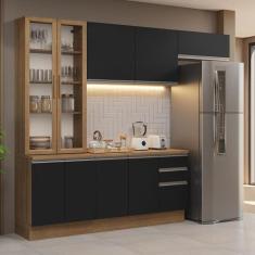 Armário de Cozinha Completa 270cm Rustic/Preto Glamy Madesa 16, Rustic