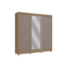 Guarda Roupa Casal 3 Portas De Correr E 2 Gavetas C- Espelho E Pés Cb01m570 Nogueira-fendi - Kappesberg