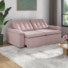 Sofá Cama Retrátil e Reclinável 4 Lugares 240cm em Veludo com Molas Palmeira CabeCasa