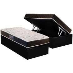 Cama Box Baú Solteiro: Colchão Ortopédico Anjos D28 / AG65 Pantanal + Base crc Suede Black(88x188)