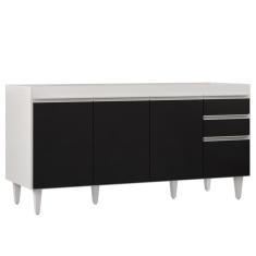 Balcão Gabinete 160cm Sem Tampo 4 Portas 2 Gavetas Arkansas Branco-preto - Lumil Móveis