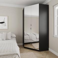 Guarda Roupa de Canto Closet com 6 Prateleiras e Portas de Espelho Her