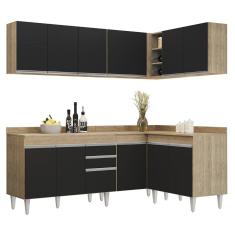 Armário De Cozinha Modulado De Canto 6 Peças Cp29 Balcão Com Tampo Castanho/preto - Lumil