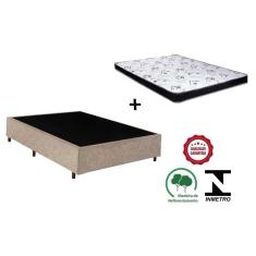Cama Box Casal Bege Suede + Colchão Espuma D28 138x188x12