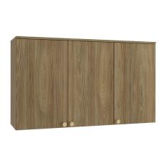 Armário Aéreo Com LED Cozinha 120 Cm 3 Portas 2 Prateleiras Organizador Marrom Madeira Nogueira