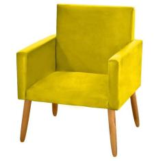 Poltrona Cadeira Decorativa Nina Encosto Alto Suede Amarelo - Jbf Polt