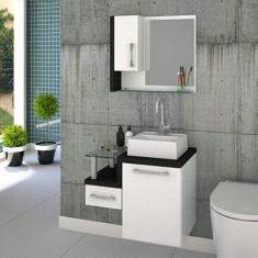 Gabinete para Banheiro com Cuba Quadrada Q32 e Espelheira com Porta Legno 630W Compace Branco/Preto Onix
