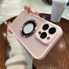 Para iPhone 14 Pro Max Capa de telefone luxuosa colorida magnética fosca para iPhone 11 12 13 Plus Capa protetora de lente, capa magnética rosa, para 14 pro max