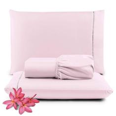 Jogo De Lençol Primor Casal 3 Peças Percal 400 Fios Ponto Palito - Rosa