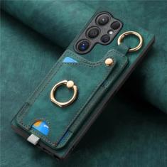 Capa de telefone com suporte de anel para Samsung Galaxy S21 S20 FE S24 S23 S22 Ultra S10 Plus S9 S8 Capa magnética de couro com compartimento para cartão, verde, para Galaxy S20 Ultra