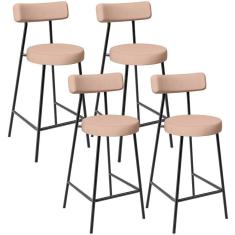 Kit 04 Banquetas Baixa Para Cozinha Sala De Jantar Bar Bancada Milão L02 Linho Rosê