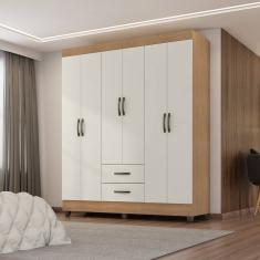 Guarda-Roupa Casal 6 Portas 2 Gavetas Lite Marrom/Off White