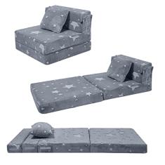 MeMoreCool Sofá-cama de três dobras com padrão estrela brilhante para crianças, cadeira futon dobrável e sofá de chão, colchão conversível de três dobras para sala de jogos