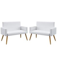 Kit 2 Poltronas Namoradeiras Decorativas Vega Couro Branco Aradecor