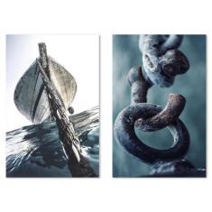 Kit 2 Quadros Decorativos Barco Ao Mar 60X40Cm - Datela