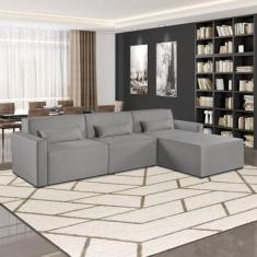 Sofá 3 Lugares com Puff 298 cm Lutz Linho Yescasa