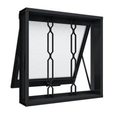 Janela de Aço Maxim-ar com Grade Mosaico 50x50cm Aço Pronto Riobras