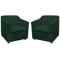 Kit 02 Poltronas Decorativa Tilla Pés Cromados Suede Verde - DS Estofa