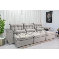 Sofá Retrátil e Reclinável 2,90m em Tecido Veludo C/ Pillow nos Braços