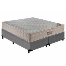 Cama Box King Bipartido Suede + Colchão Ortobom Airtech Molas Ensacadas 65x193x203 Cor:cinza