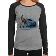 Baby Look Raglan Lava Jato Garota Manga Longa - Foca na Moda, Cinza, P