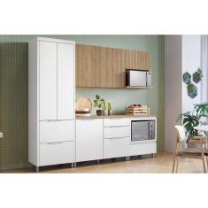 Cozinha Modulada Completa Rainha e Marquesa 5 Peças (2Aéreos+2Balcões+1Paneleiro) C5P111 Nature/Branco - Nesher