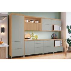 Cozinha Modulada Completa Marquesa 7 Peças (3Aéreos+3Balcões+1Paneleiro) C6P87 Nature/Verde - Nesher