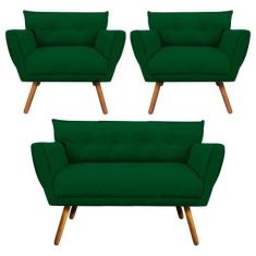 Kit 01 Namoradeira E 02 Poltronas Anitta Castanho Verde - D'ROSSI