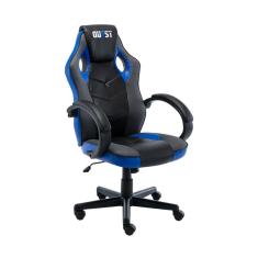 Cadeira Gamer Giratória Regulável Em Couro Quest Fratini Preto/Azul