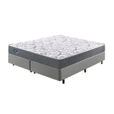 Cama Box King Reforçado 193x203x38cm E Colchão Adapto Molas Ensacadas Cinza