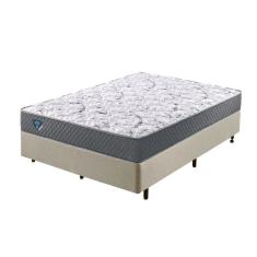 Cama Box Casal Reforçado Linho 138x188x38cm E Colchão Adapto Molas Ensacadas Bege