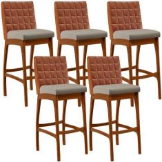 Kit 05 Banquetas Altas Cozinha Sala De Jantar Fixa Mila B04 Sintético 