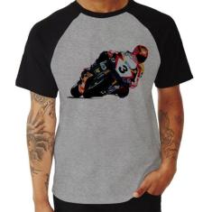Camiseta Raglan Motorcycle Racing - Foca na Moda, Cinza, Preto, GG