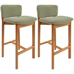 Kit 02 Banquetas Alta Para Cozinha Sala de Jantar Bar Dara L02 Bouclê Oliva - Lyam Decor