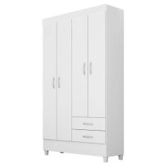 Guarda Roupa Infantil Astro 4 Portas 2 Gavetas MDP Branco Brilho Rosa Flex Demóbile