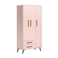 Guarda Roupa Infantil Retro Adrano 3 Portas 2 Gavetas MDP-MDF Rosa
