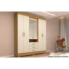 Guarda Roupa Solteiro Débora 6 Portas de Abrir 3 Gavetas MDF Cinamomo-Off White ACP Móveis