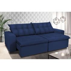 Sofá Retrátil e Reclinavel Oklahoma 3,12m Molas e Pillow no Assento Tecido Suede Azul - Cama InBox