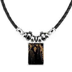 DIYthinker Colar apanês de flor amarela PaintingJ com pingente de corda de couro