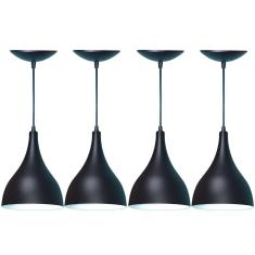Kit 4 Lustres Pendente Balcão Cozinha Americana -Preta Fosca