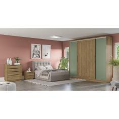 Guarda Roupa 4 Portas de Correr 4 Gavetas Kappesberg Nogueira/Macadamia