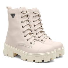 Bota Coturno Feminino Tratorada Ilhós Zíper Lateral Moderna