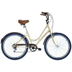 Bicicleta Aro 26 Feminina Retrô Vintage 6 Marchas DB Bege