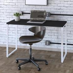 Mesa para Escritório Office Estilo Industrial 120cm Kuadra Preto Ônix/Est.Branca